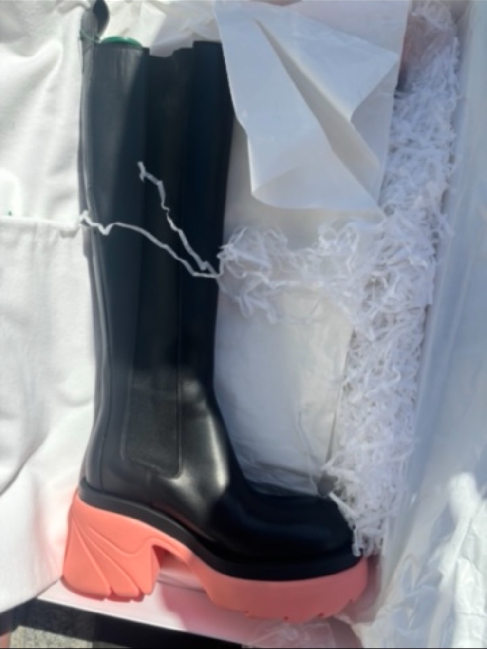 Black & Coral Platform Rain Boots - Women's Fashion Chelsea Boot. Bottega Veneta